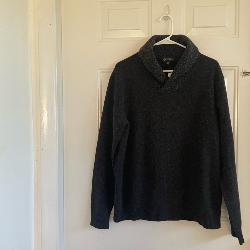 J.CREW Men’s Lambswool shawl-collar Black/Gray sweater Size L